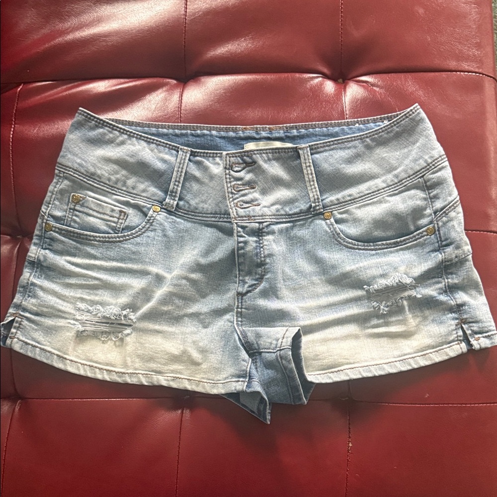 Nicki Minaj Light Wash Distressed Denim Shorts